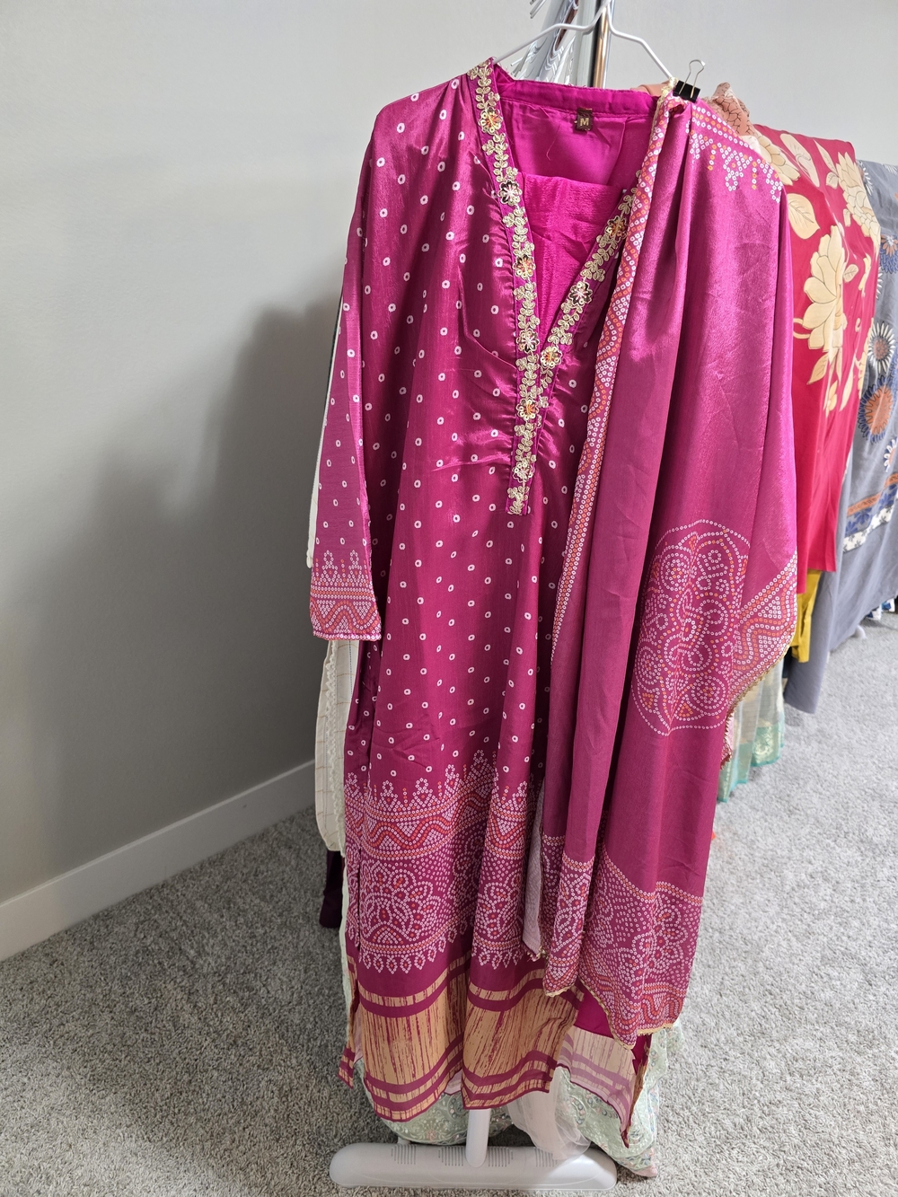 Semi Silk  Embroidered Ethnic Dress with Matching Scarf/Duppata